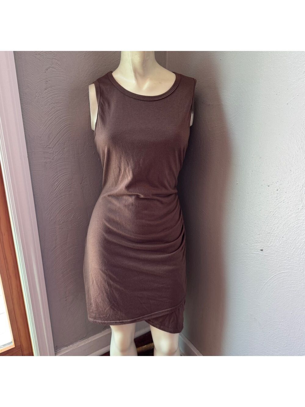 BTFBM sleeveless bodycon ruched dress size small light chocolate brown